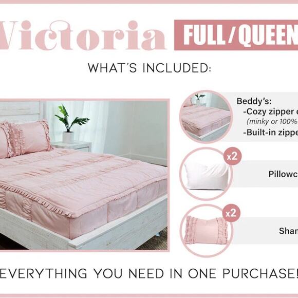 Beddy’s Blush Pink Vintage Victoria Zippered Queen Bedding Cotton Comforter Set - Picture 2 of 4